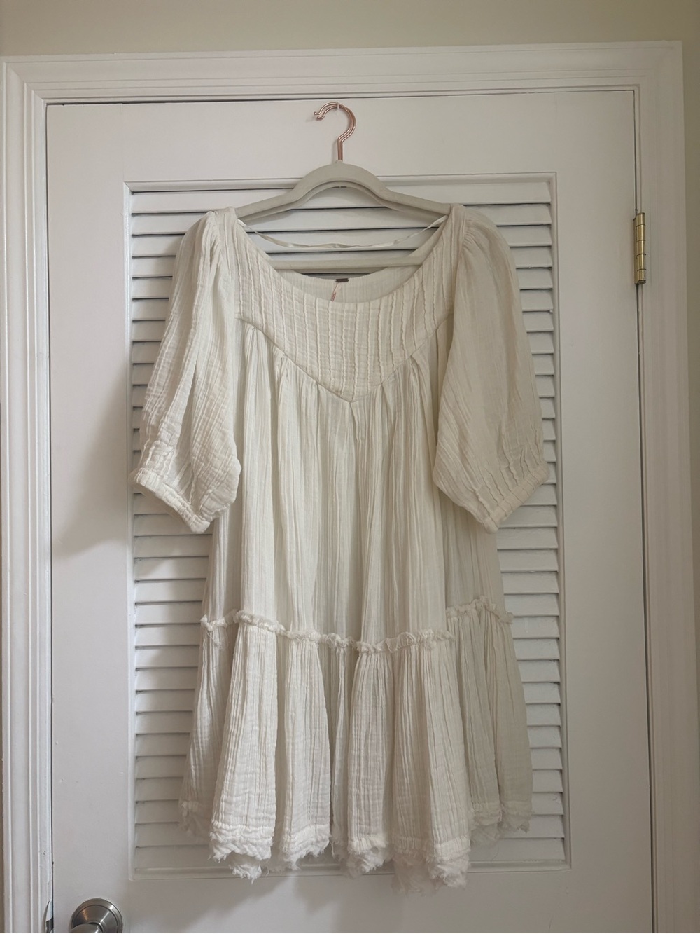 Free People Cream Boho Mini Dress Tiered Relaxed Fit - Picture 2 of 7